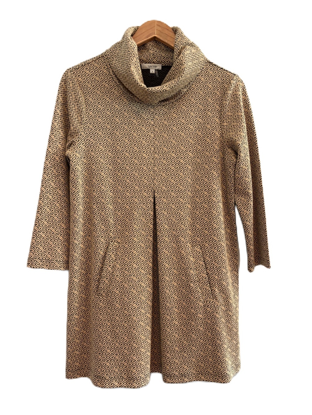 Tyler Boe Tan & Black Greek Key Cowl Neck Sheath Dress Size S